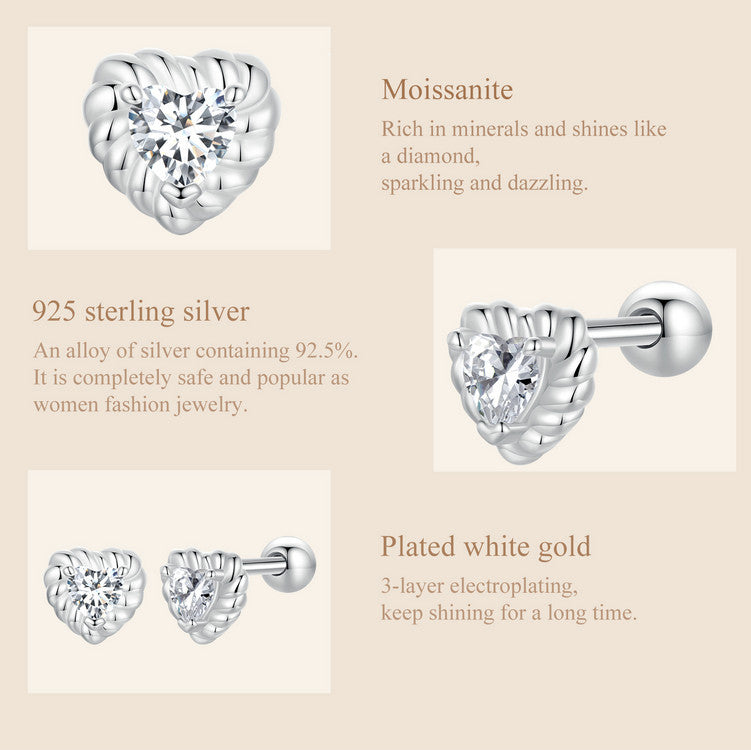 Spiral Ball Moissanite Studs (Heart)