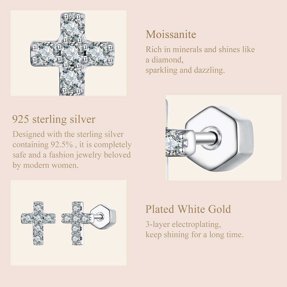 Cross Design Moissanite Studs