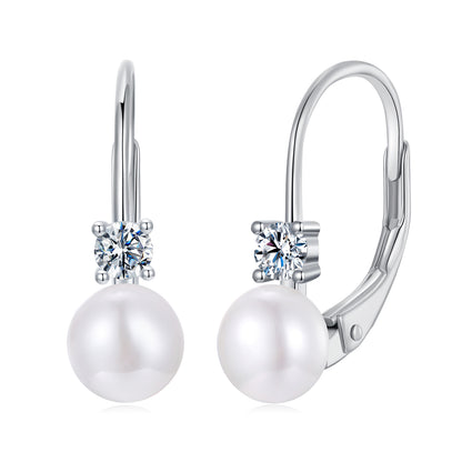 Pearl Accent Moissanite Spring Earrings