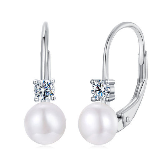 Pearl Accent Moissanite Spring Earrings