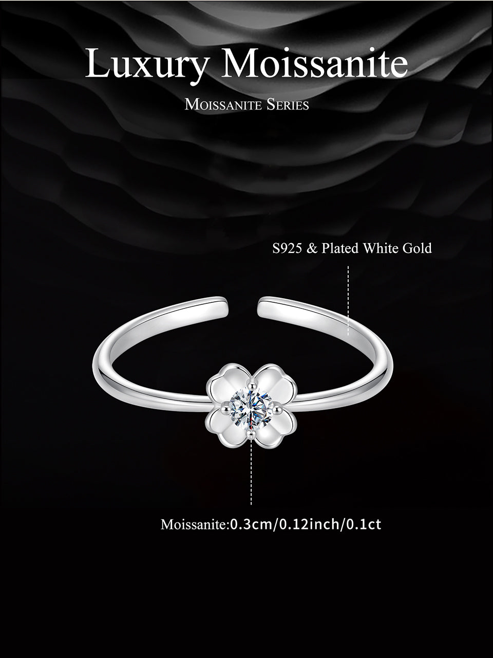 Clover Moissanite Adjustable Ring