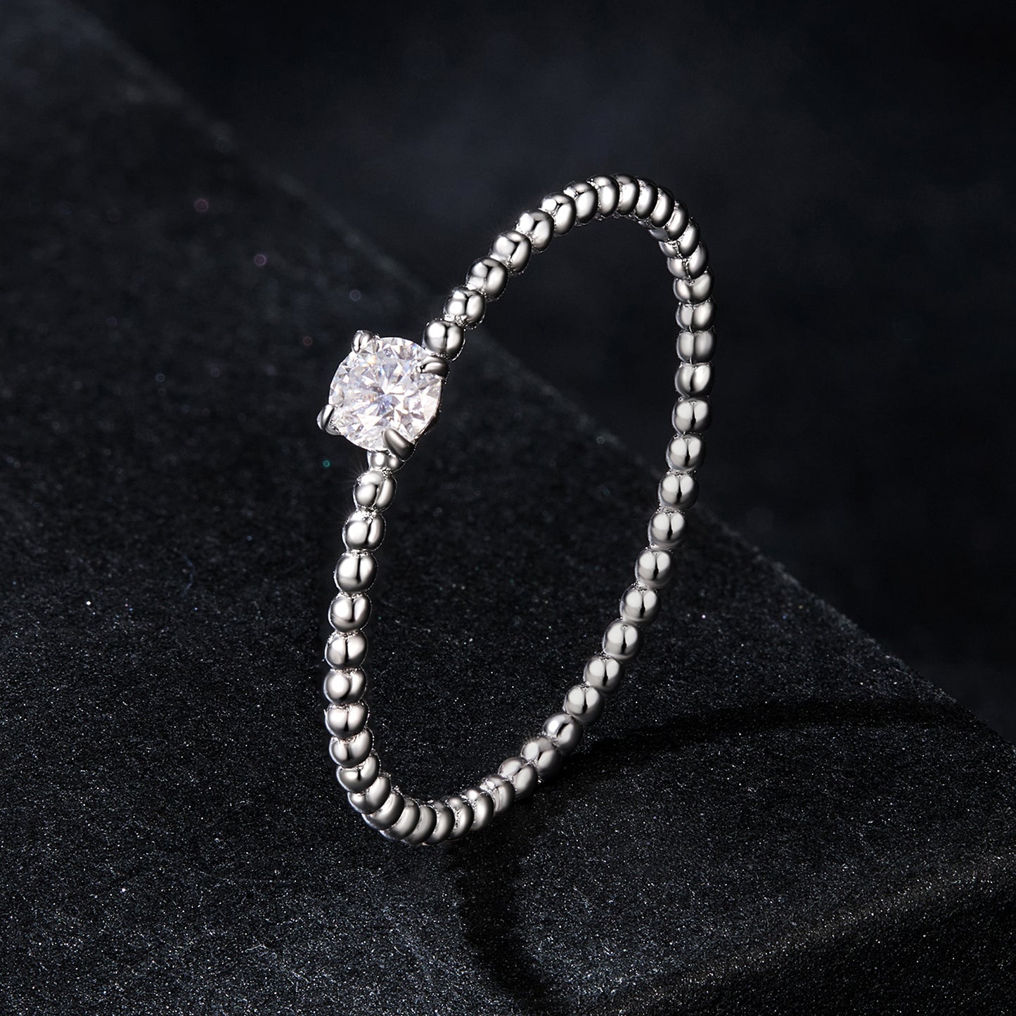 Stackable Beaded Moissanite Ring
