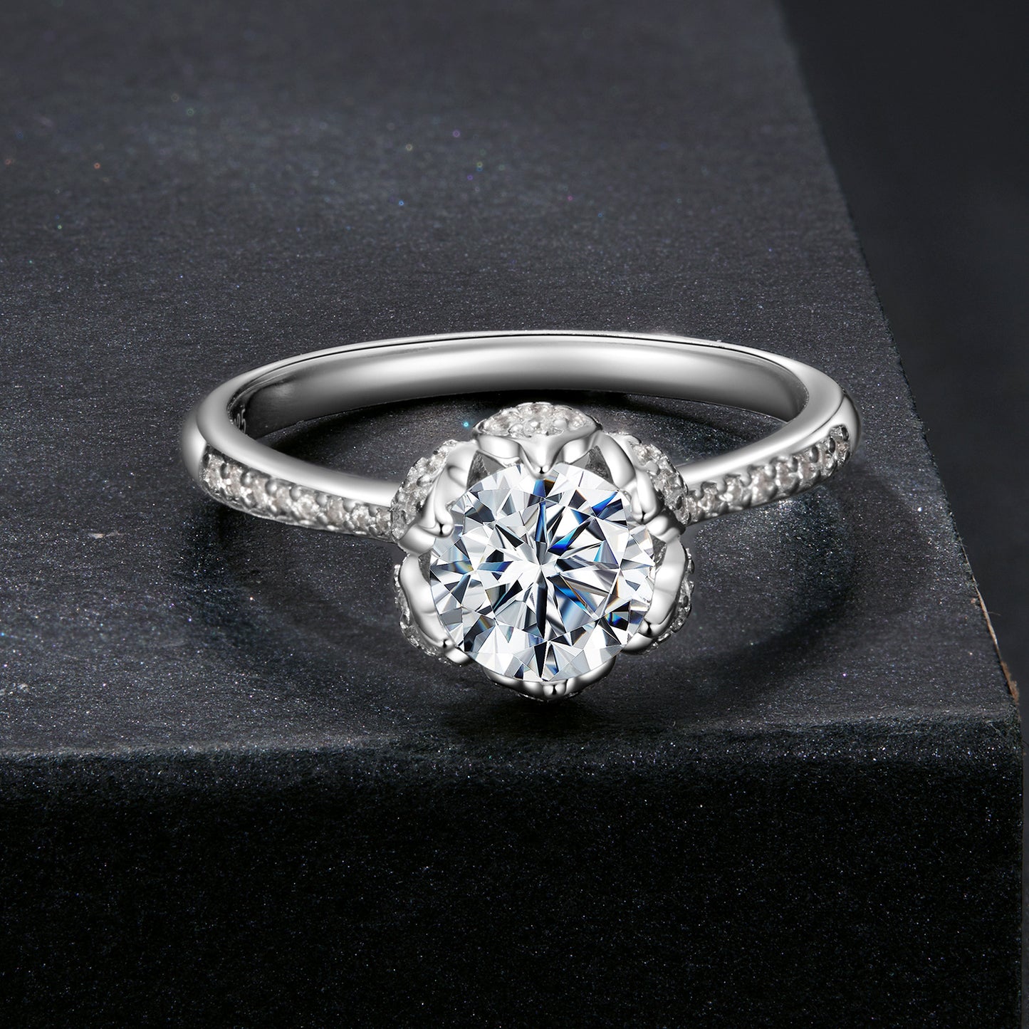 1CT Floral Moissanite Wedding Ring