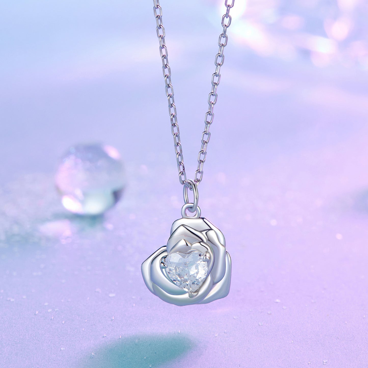 Heart and Rose Pendant Necklace