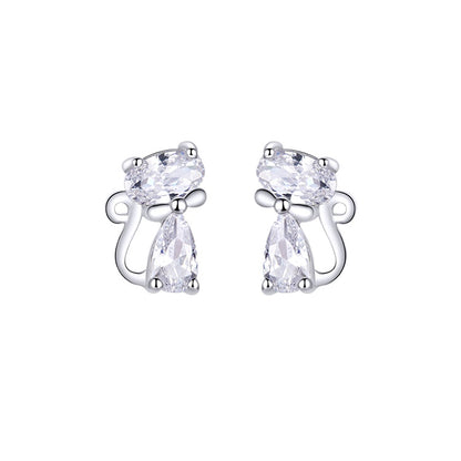 Square Gemstone Cat Stud Earrings