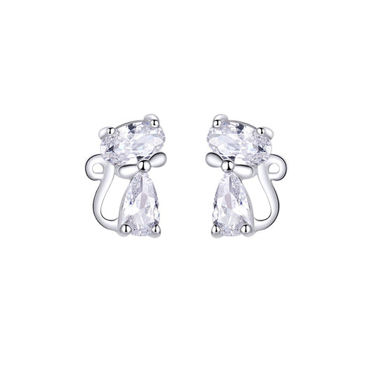 Square Gemstone Cat Stud Earrings