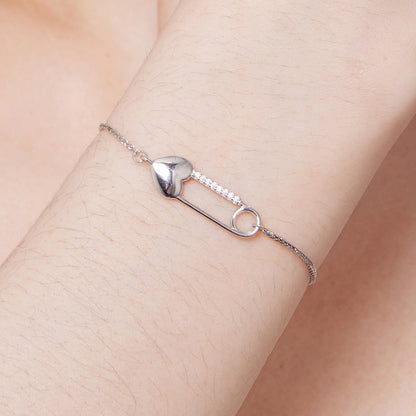 Heart-Shaped Safety Pin Bracelet