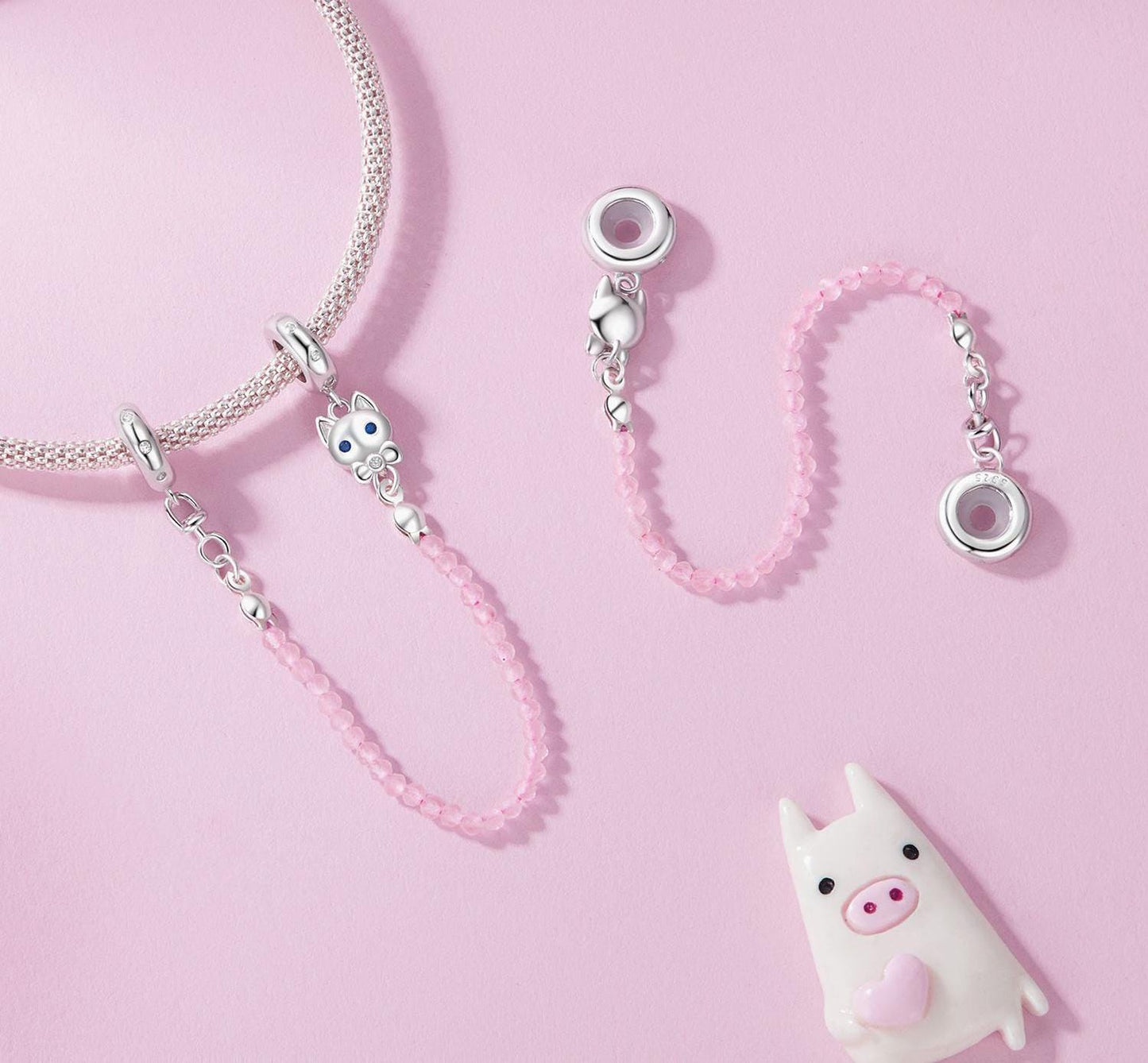 Pink Cat's Eye Safety Chain Charm