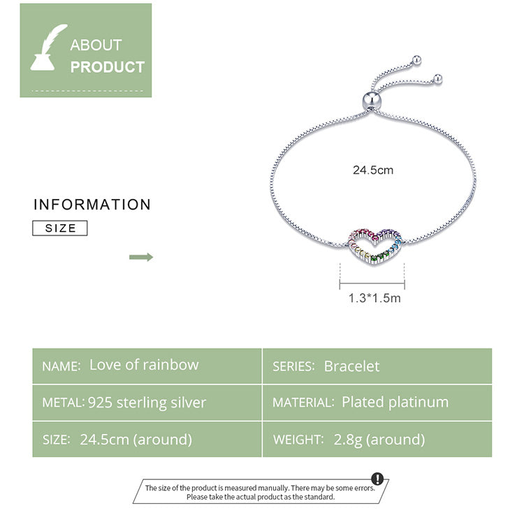 Rainbow Heart Charm Bracelet