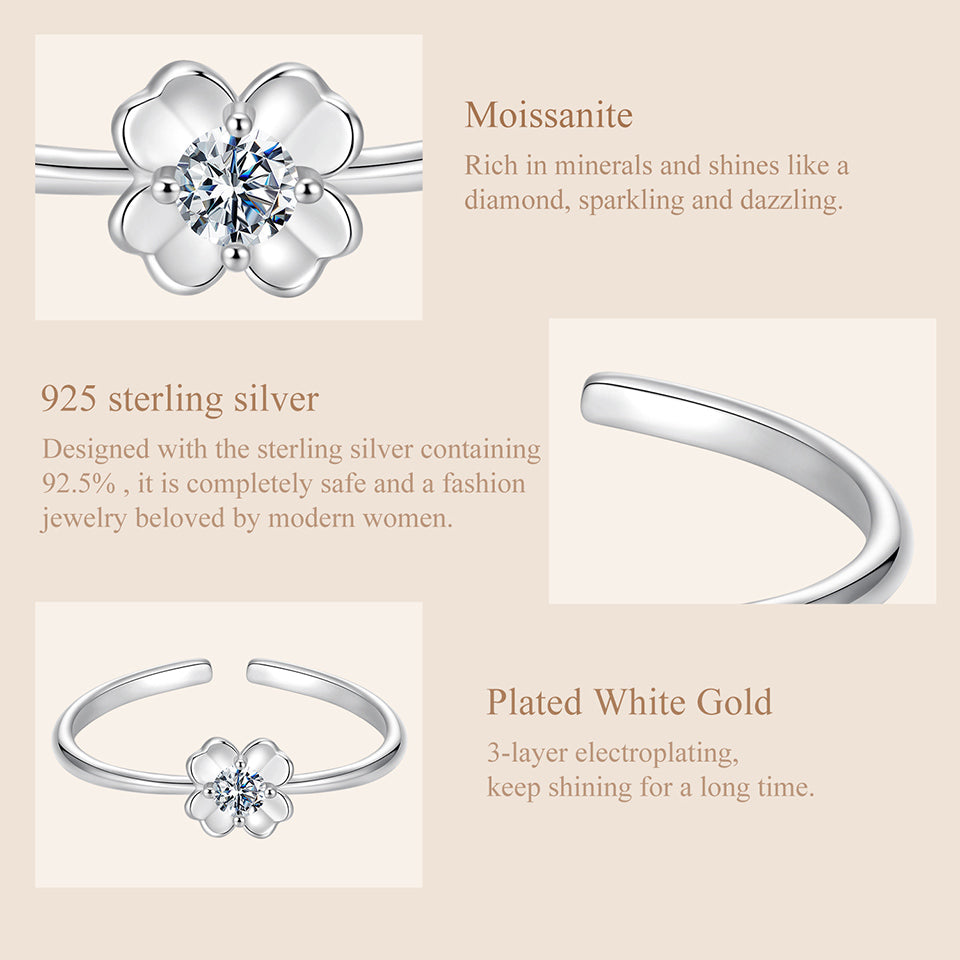 Clover Moissanite Adjustable Ring
