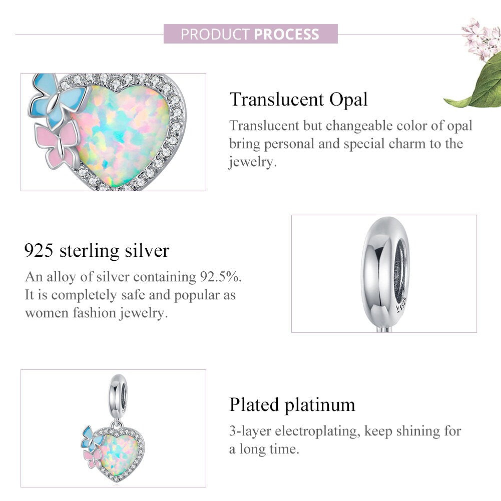 Butterfly Opal Heart Charm