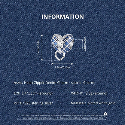 Heart Zipper Denim Charm