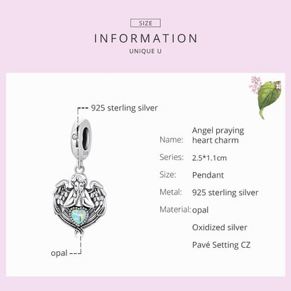 Angel Praying Heart Charm