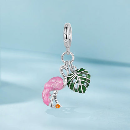 Flamingo Monstera Leaf Pendant Charm