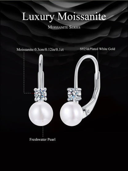 Pearl Accent Moissanite Spring Earrings
