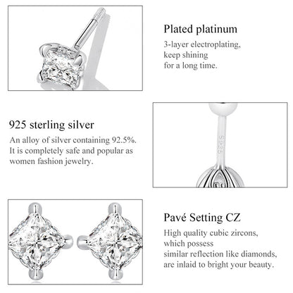 Minimalist Square Cubic Zirconia Stud Earrings
