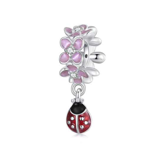 Flower Ladybug Spacer Bead Charm