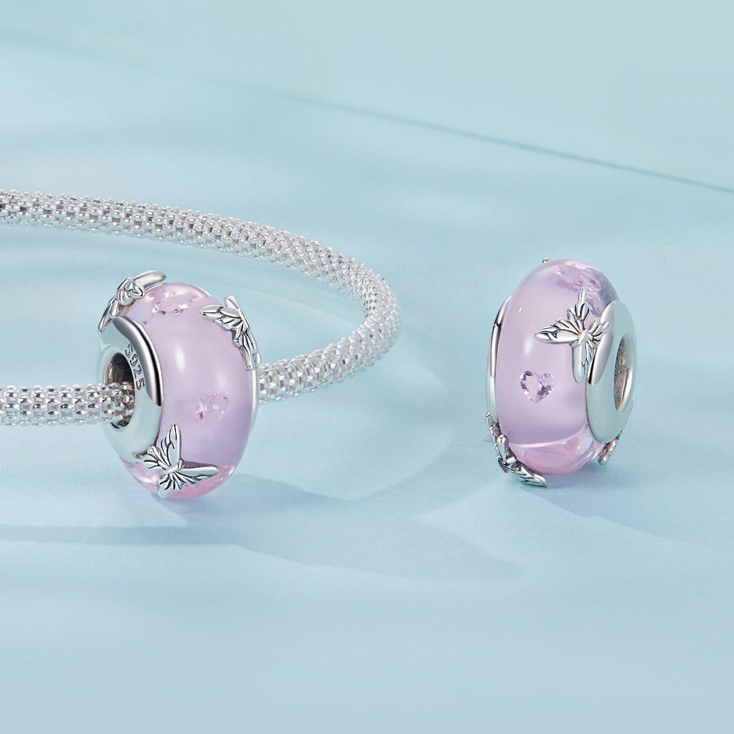 Pink Glass Butterfly Charm