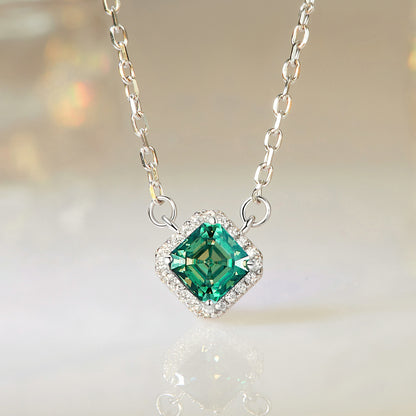 0.6ct Emerald-Cut Green Moissanite Necklace