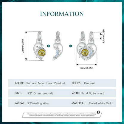 Sun and Moon Heart Pendant Charm