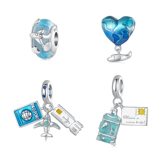 Traveling Airplane, Suitcase, Blue Earth & Airplane Charm