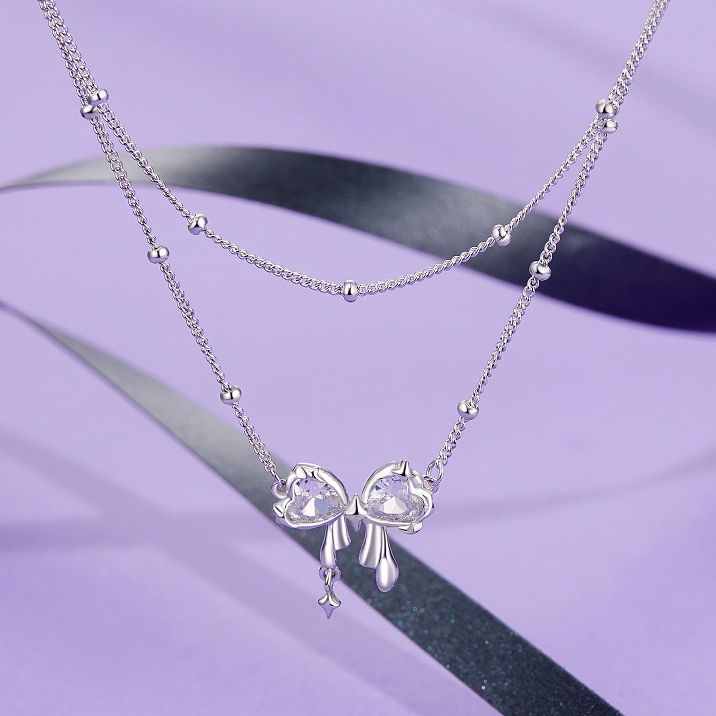 Glittering Bow Pendant Necklace