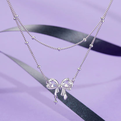 Glittering Bow Pendant Necklace