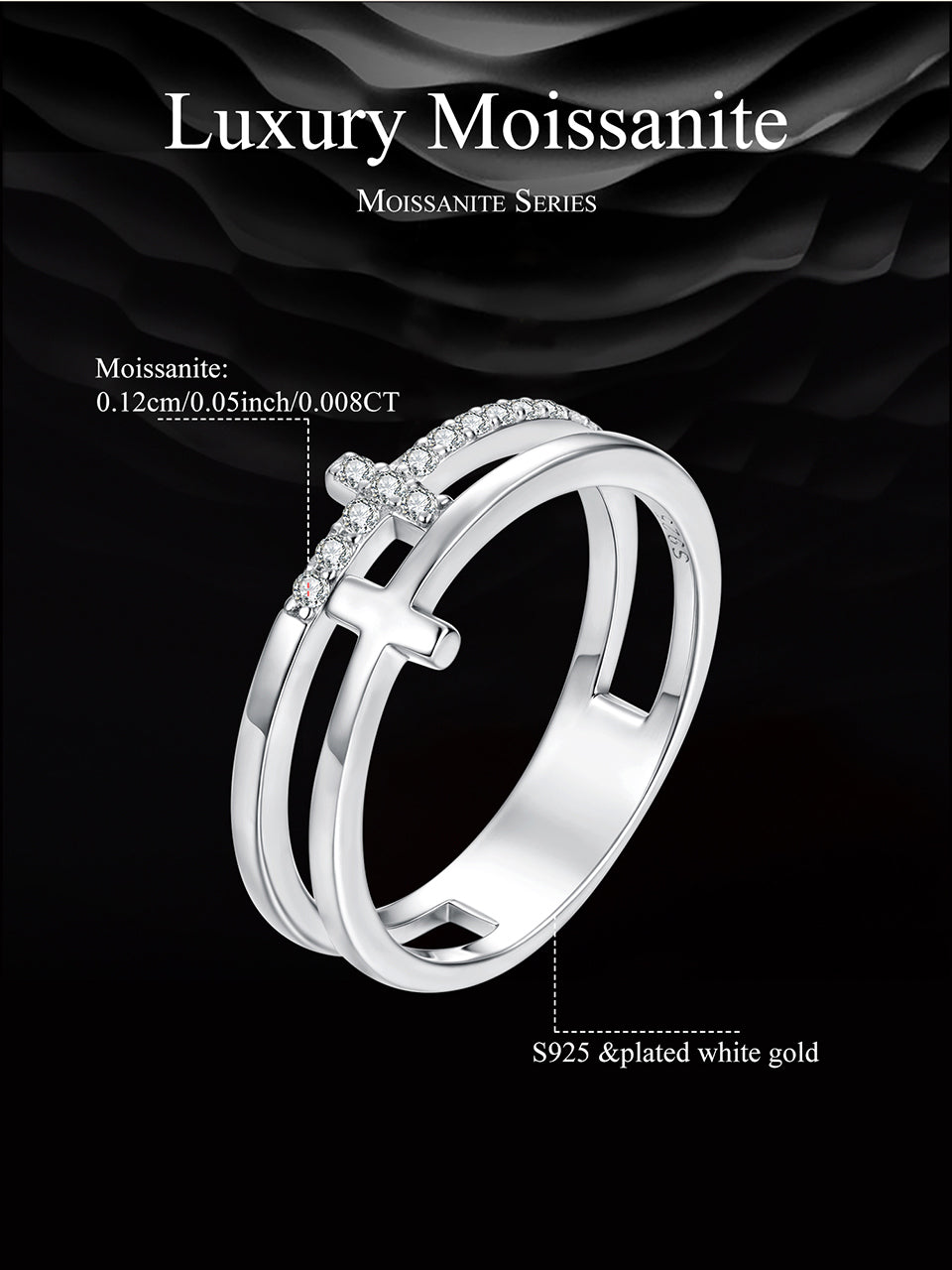 Double Cross Moissanite Ring