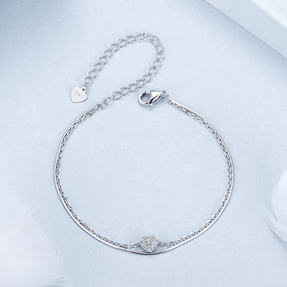 Double-Layer Sparkling Heart Bracelet