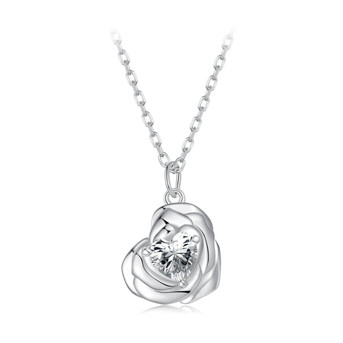 Heart and Rose Pendant Necklace