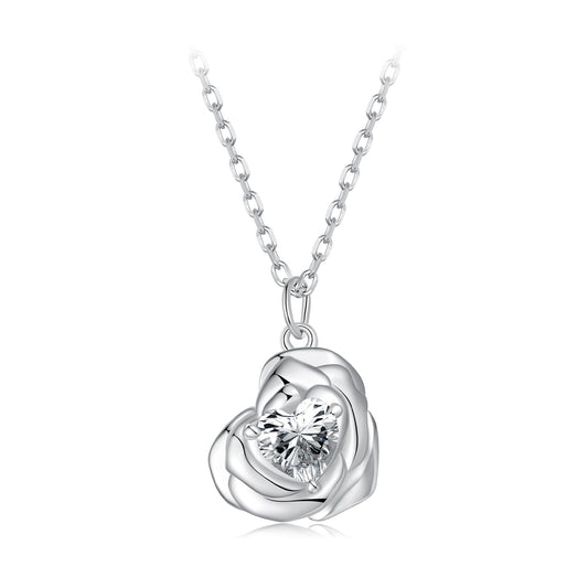 Heart and Rose Pendant Necklace