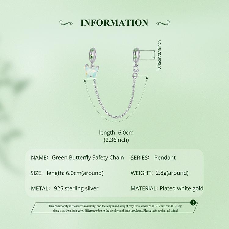 Green Butterfly Safety Chain Charm