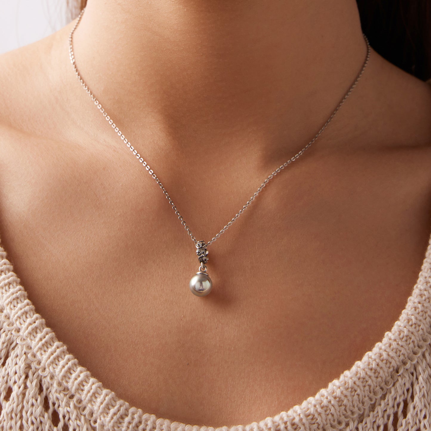 Midnight Rose Black Pearl Pendant Charm