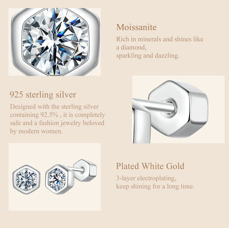 Hexagonal Classic Moissanite Studs