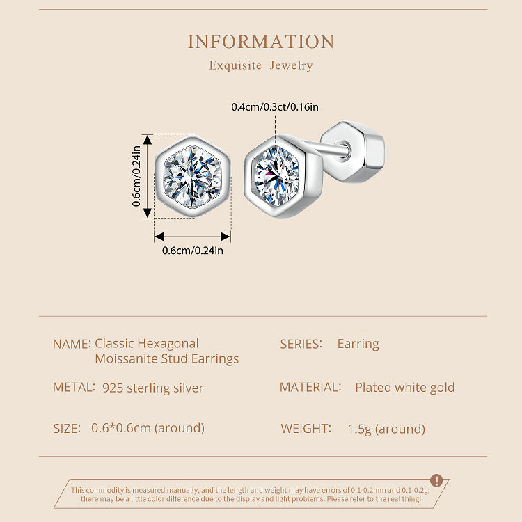 Hexagonal Classic Moissanite Studs
