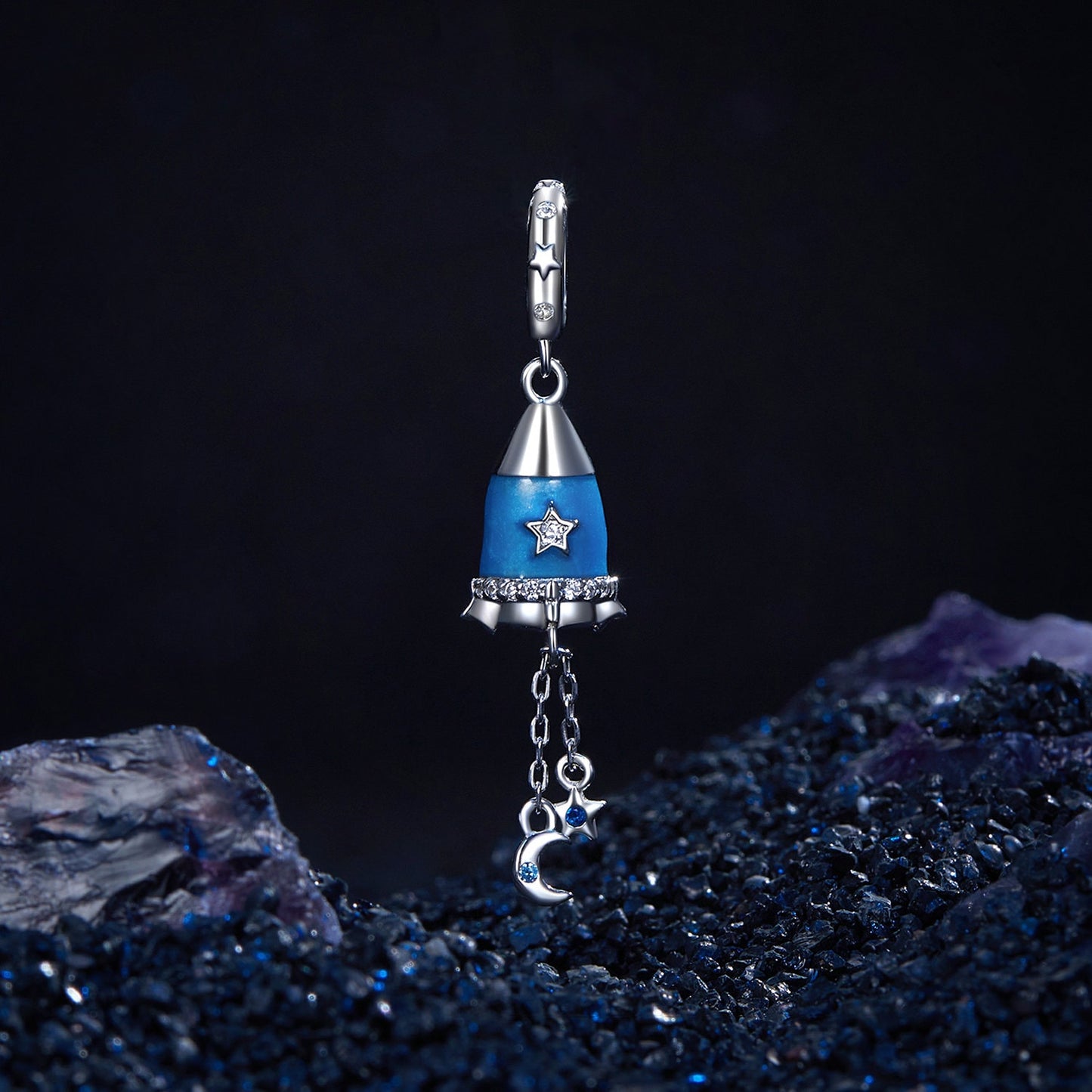 Moon-Star Rocket Pendant Charm