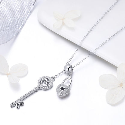 Heart Locket Key Sterling Silver Necklace
