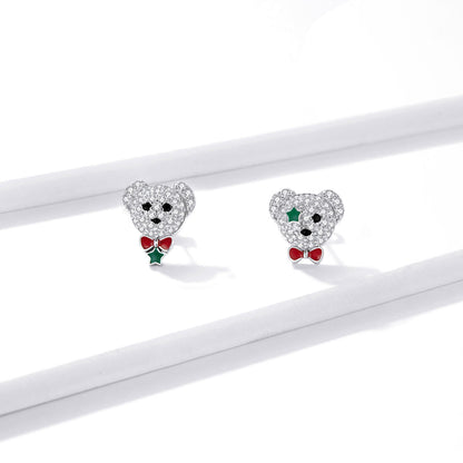 Compact Bear Hoop Earrings