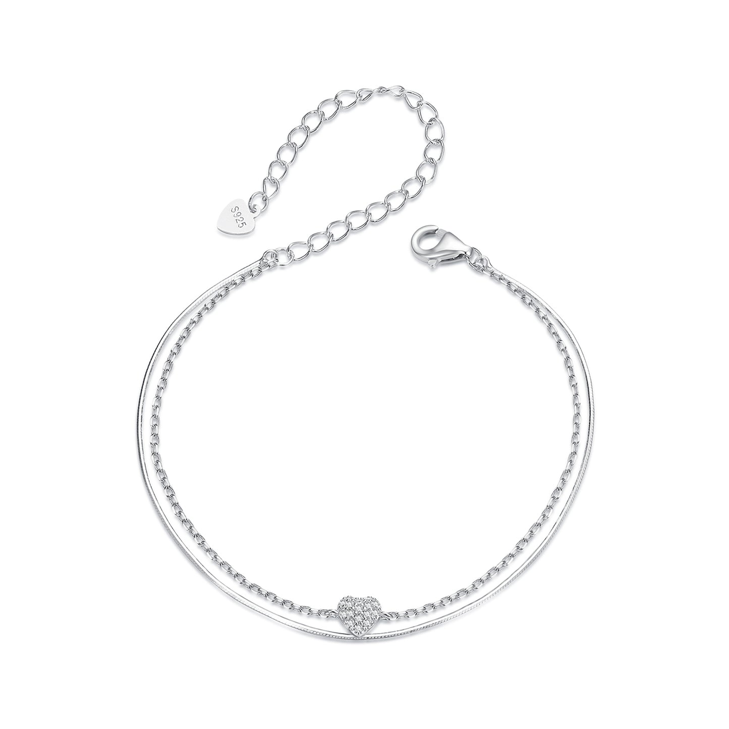 Double-Layer Sparkling Heart Bracelet