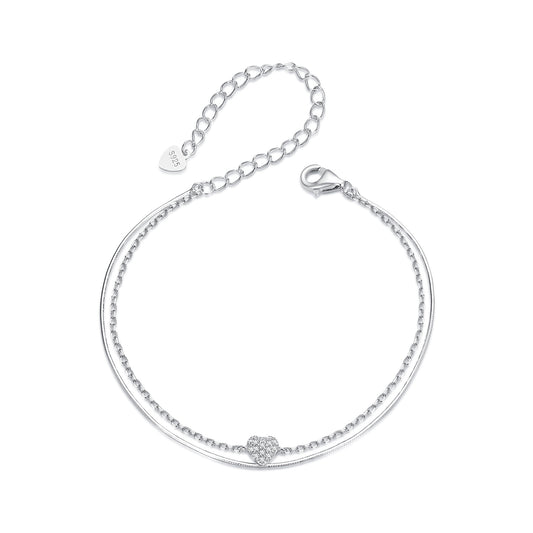 Double-Layer Sparkling Heart Bracelet