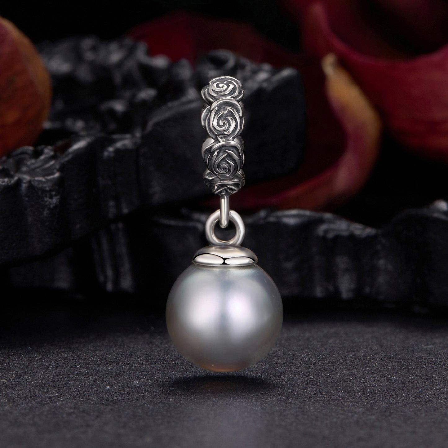 Midnight Rose Black Pearl Pendant Charm