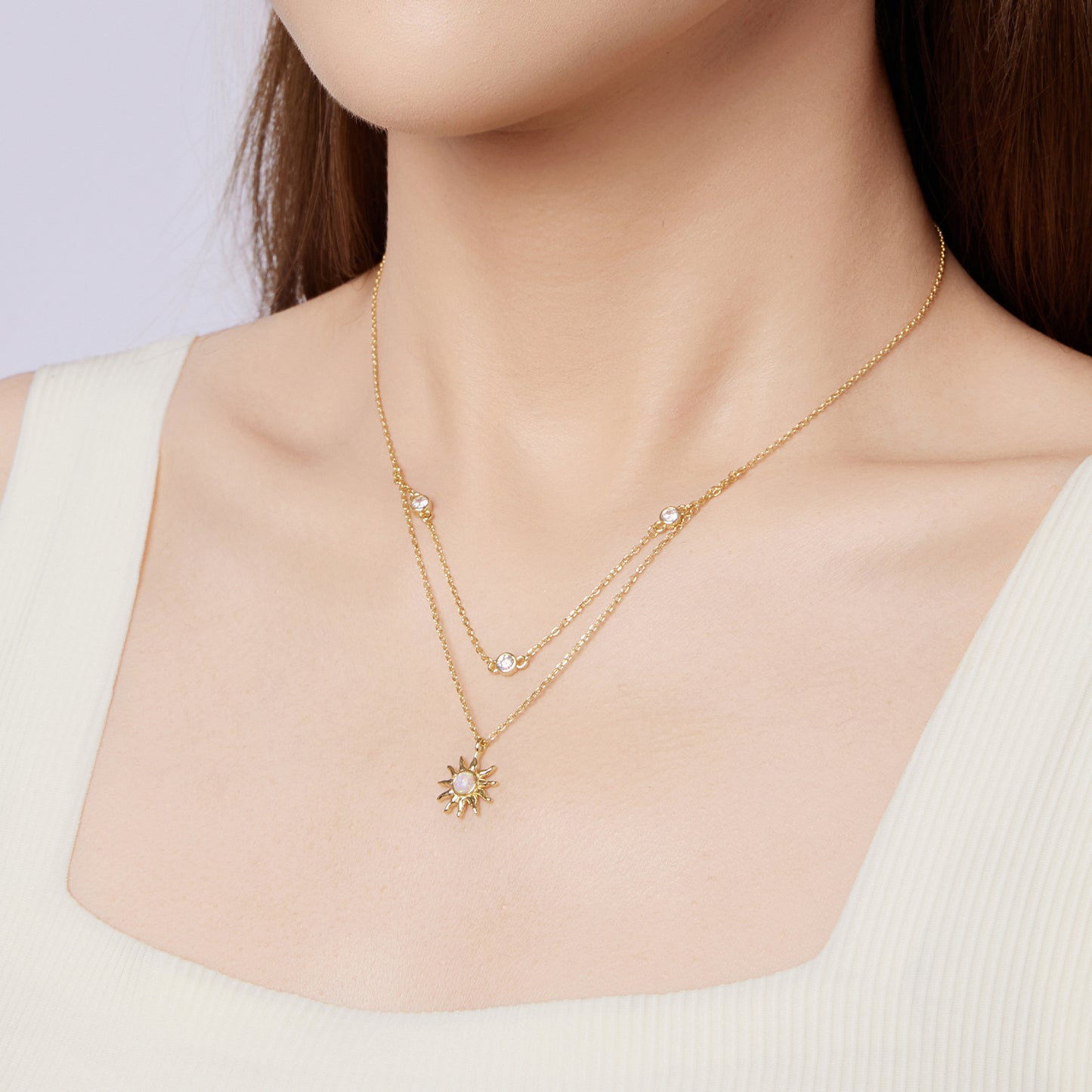 Opal Sun Double-Layer Necklace