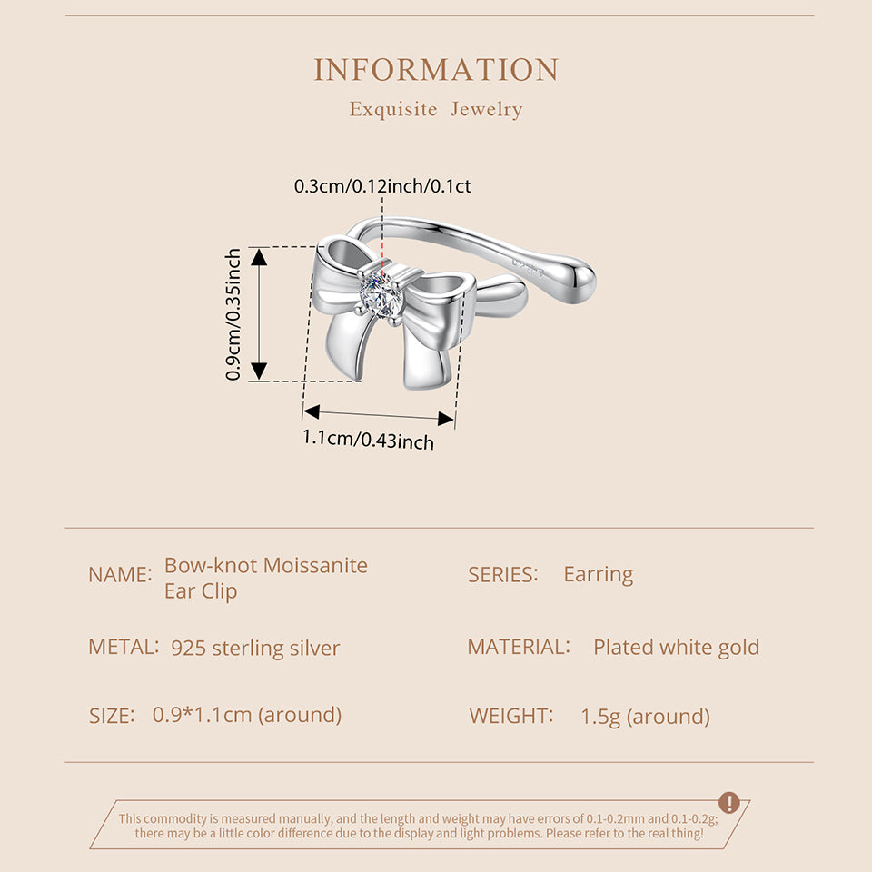 Bow Design Moissanite Ear Cuffs