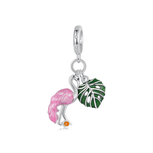 Flamingo Monstera Leaf Pendant Charm