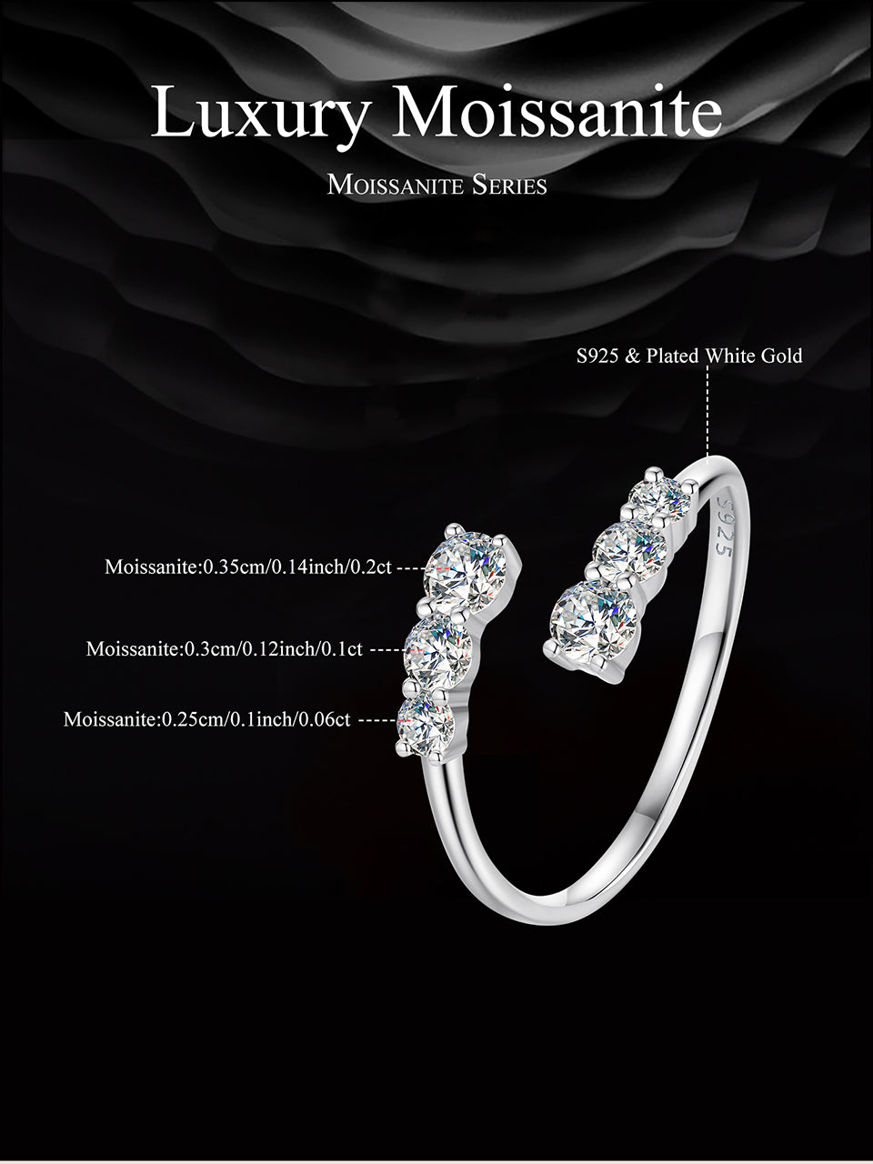 Sparkling Moissanite Adjustable Ring