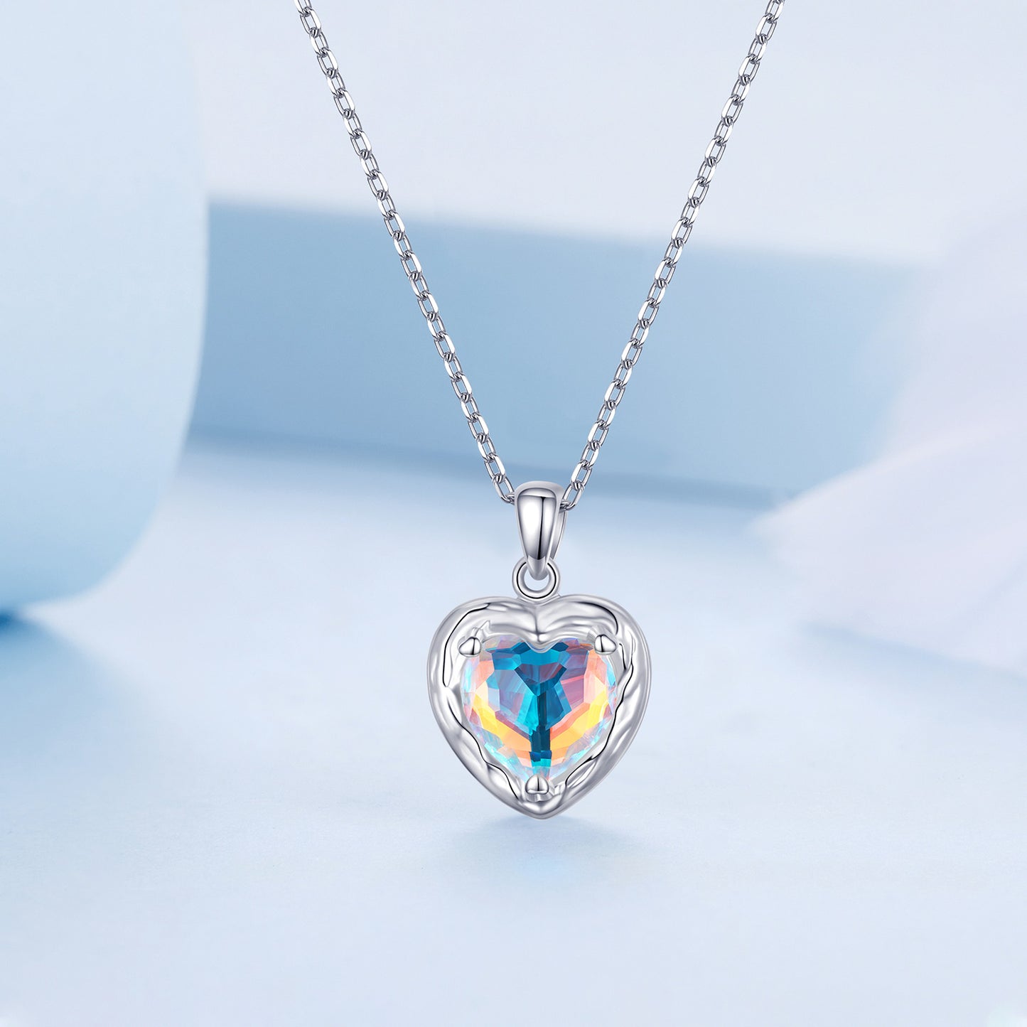 Iridescent Heart Glass Necklace